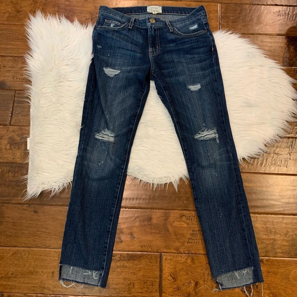 Current Elliott The Uneven Cut Skinny Jeans 29 Distressed Denim